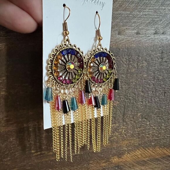 New Gorgeous Rhinestone Decor Metal Tassel Drop Earrings multicolor - Picture 5 of 6